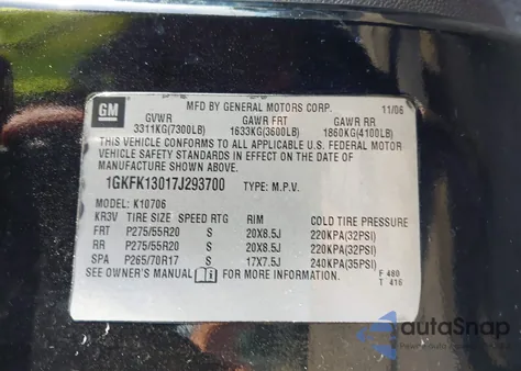 2007 GMC Yukon Slt z USA, uszkodzony, nr VIN 1GKFK13017J293700